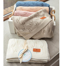 Carica l'immagine nel visualizzatore di Gallery, COPERTA IN BAMBOO A MAGLIA LAVORATA - TRAMA FOGLIE – 80x100 - JEANS