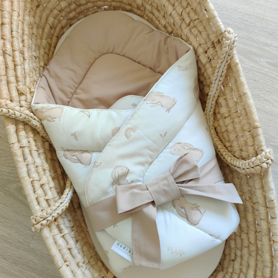 BABY WRAP SLEEPING BAG - BUNNIES & HAZELNUT