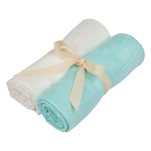 Load image into Gallery viewer, 100% BAMBOO MUSLINS - DUO PACK - 75x75 - WATER GREEN &amp; ECRU - RESERVED ITEM MATTEO BIRTH LIST
