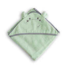 Load image into Gallery viewer, TRIANGLE BATHROBE WITH HOOD IN 100% BAMBOO - HIPPO - MINT - RESERVED ITEM MATTEO BIRTH LIST
