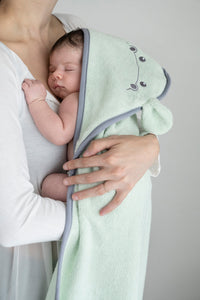 TRIANGLE BATHROBE WITH HOOD IN 100% BAMBOO - HIPPO - MINT - RESERVED ITEM MATTEO BIRTH LIST