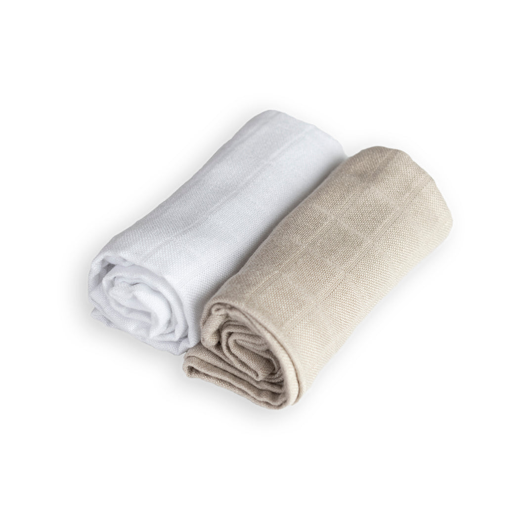 100% BAMBOO MUSLINS - DUO PACK - 65x65 - BEIGE & WHITE