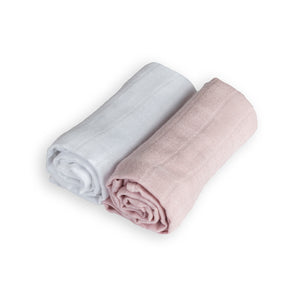 MUSSOLE IN BAMBOO 100% - DUO PACK - 65x65 - ROSA ANTICO & BIANCO