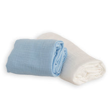Load image into Gallery viewer, 100% ORGANIC COTTON MUSLINS - DUO PACK - LIGHT BLUE &amp; MILK WHITE

