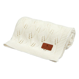KNITTED BAMBOO BLANKET - LEAF TEXTURE - 80x100 - MILK WHITE