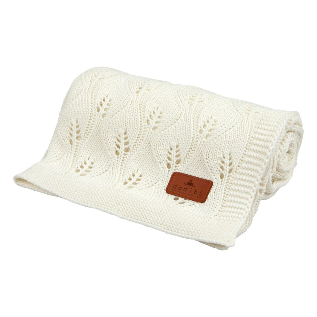 KNITTED BAMBOO BLANKET - LEAF TEXTURE - 80x100 - MILK WHITE