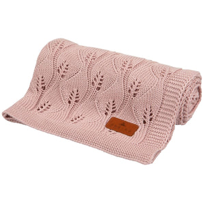 KNITTED BAMBOO BLANKET - LEAF TEXTURE - 80x100 - OLD PINK