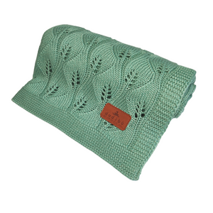 KNITTED BAMBOO BLANKET - LEAF TEXTURE - 80x100 - SAGE