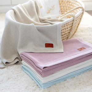 KNITTED BAMBOO BLANKET - CLASSIC WEFT - 80x100 - WATER