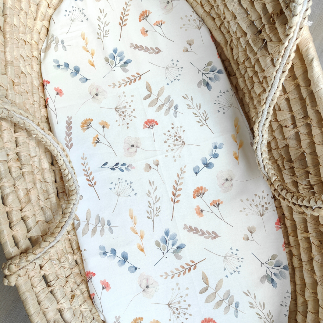 Fitted sheet for cot and pram - 100% cotton - 40x80 - FIELD FLOWERS