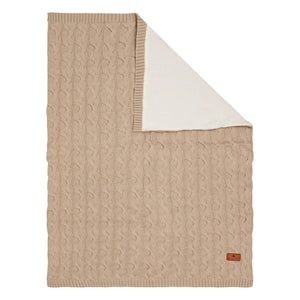 DOUBLE SIDE BLANKET IN KNITTED COTTON AND COTTON PLUSH - 80x100 - SAND