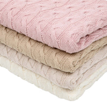 Load image into Gallery viewer, DOUBLE SIDE BLANKET IN KNITTED COTTON AND COTTON PLUSH - 80x100 - SAND
