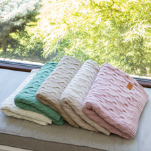 Load image into Gallery viewer, DOUBLE SIDE BLANKET IN KNITTED COTTON AND COTTON PLUSH - 80x100 - SAGE
