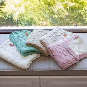 DOUBLE SIDE BLANKET IN KNITTED COTTON AND COTTON PLUSH - 80x100 - SAGE